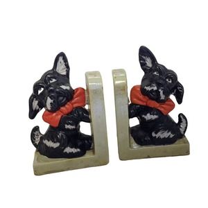 Vintage porcelain terrier dog bookends made in Japan 1950s Office Living Room